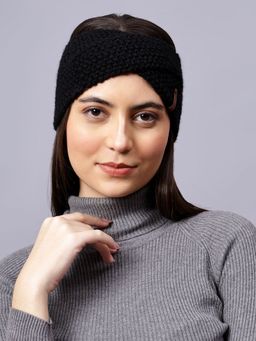 Velvery - Hand-Knitted Black Self Design Acrylic Headband