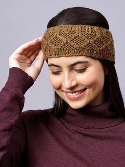 Velvery - Hand-Knitted Brown Self Design Acrylic Headband