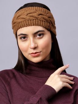Velvery - Hand-Knitted Brown Self Design Acrylic Headband
