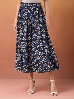 Fabindia - Blue Cotton Bagru Printed Midi Skirt