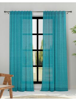 Fabindia - Teal Magnolia Cotton Woven Curtain - 1Pc (9 Feet)