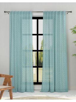 Fabindia - Blue Magnolia Cotton Woven Curtain - 1Pc (9 Feet)