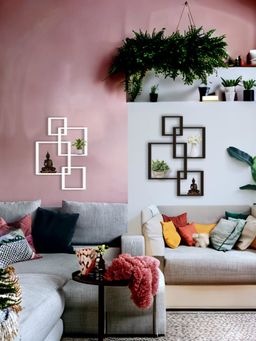 USHA SHRIRAM - Set Of 2 (4Pcs Each- White & Brown) Intersecting Wall Mounted Shelf