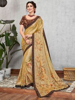 Odette - Yellow Sequinned Silk Georgette Designer Saree with Unstitched Blouse