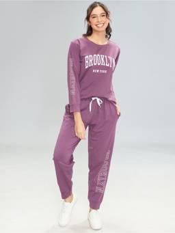 LOTIK - Women Mauve Lycra Top with Joggers