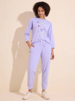 LOTIK - Women Purple Lycra Top with Joggers