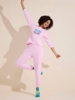 LOTIK - Women Pink Lycra Top with Joggers