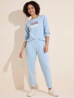 LOTIK - Women Blue Lycra Top with Joggers