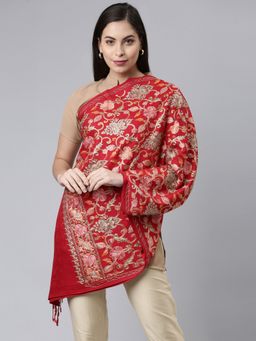 Pashmoda - Women Red Aari Embroidered Shawl