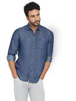 ColorPlus - Dark Blue Lyocell Regular Fit Shirt