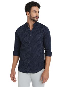 ColorPlus - Navy Blue Cotton Blend Regular Fit Shirt
