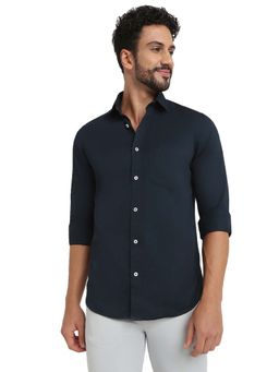 ColorPlus - Navy Blue Pure Cotton Regular Fit Shirt