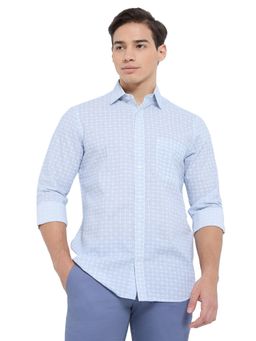 ColorPlus - Medium Blue Cotton Blend Regular Fit Shirt
