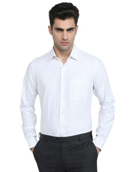 Raymond - Light White Cotton Blend Contemporary Fit Shirt