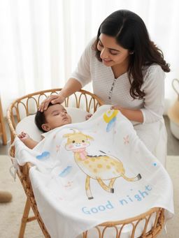 Baby Moo - White Bamboo Fiber Printed Blanket (0-18 Months)
