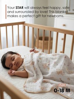Baby Moo - White Muslin Printed Blanket (0-18 Months)