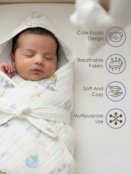 Baby Moo - White Muslin Printed Wrapper with Belt (0-18 Months)