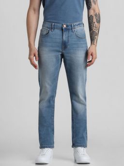 Jack & Jones - Blue Clark Regular Fit Mid Rise Stretch Jeans