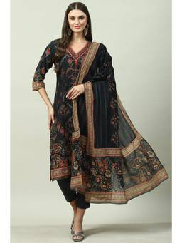 Biba - Black Printed Suit (Set of 4)