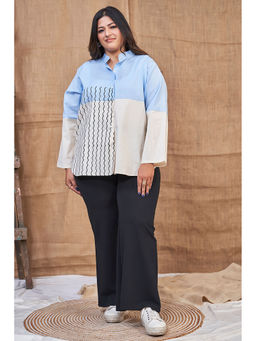 Curvy Lane - Plus Size Off White and Pink Cotton Full Sleeve Shirt for Women