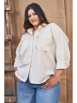 Curvy Lane - Plus Size Off-White Pure Cotton Shirt for Women