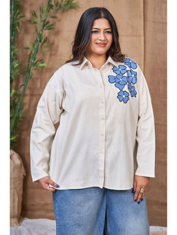 Curvy Lane - Plus Size Casual Shirt Design with Floral Patchwork