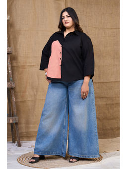 Curvy Lane - Plus Size Classic Ladies' Black Cotton Shirt