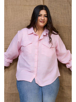 Curvy Lane - Plus Size Pink Long Sleeve Shirt for Women
