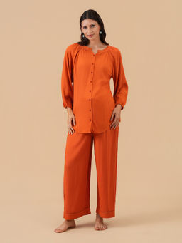 The Mom Store - Rust Solid Regular Fit Kurta and Pant