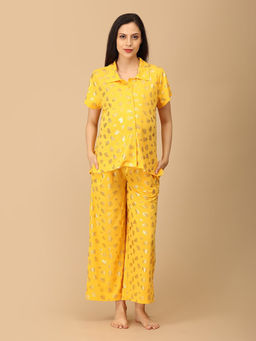 The Mom Store - Yellow Printed Regular Fit Shirt and Pyjama