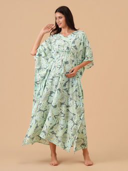 The Mom Store - Green Floral Relaxed Fit Kaftan Dress