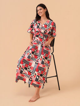 The Mom Store - Multi-Color Printed Relaxed Fit Kaftan Dress