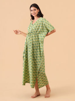 The Mom Store - Green Printed Relaxed Fit Kaftan Dress