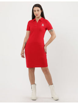 Tommy Hilfiger - Womens Red Solid Knee Length Dress