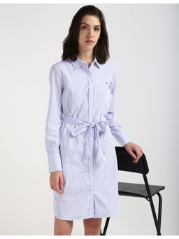 Tommy Hilfiger - Womens Blue Stripes Knee Length Dress with Belt (Set of 2)