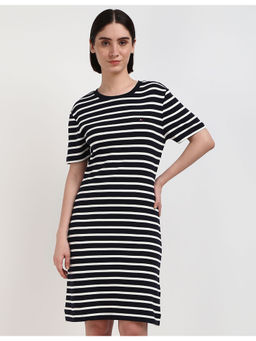 Tommy Hilfiger - Womens Black Stripes Knee Length Dress