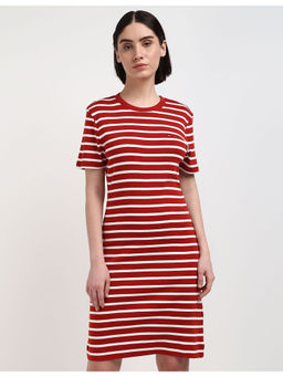 Tommy Hilfiger - Womens Red Stripes Knee Length Dress