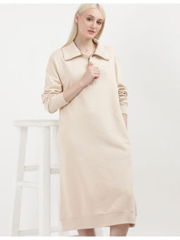 Tommy Hilfiger - Womens Beige Solid Midi Dress