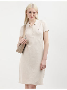 Tommy Hilfiger - Womens Beige Solid Knee Length Dress