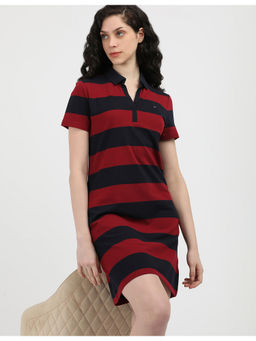 Tommy Hilfiger - Womens Red Stripes Knee Length Dress