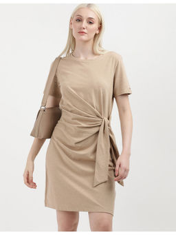Tommy Hilfiger - Womens Beige Solid Knee Length Dress