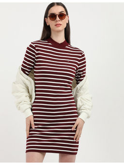 Tommy Hilfiger - Womens Maroon Stripes Mini Dress