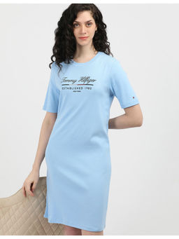 Tommy Hilfiger - Womens Blue Solid Knee Length Dress