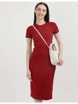 Tommy Hilfiger - Womens Red Solid Midi Dress