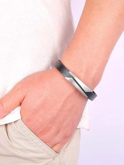 Yellow Chimes - Unisex Black PU Leather Designed Bracelet