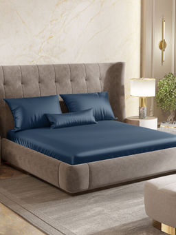 Haus & Kinder - Deep Ocean Blue Flat Bedsheet with Pillow Cover