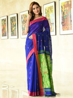Beatitude - Blue Shade Handwoven Cotton Blended Saree with Unstitched Blouse