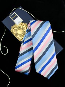 PELUCHE - Runway Multi Striped Blue Neck Tie for Men