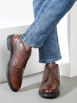 Teakwood - Men Tan Texture Leather Formal Derbies