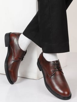Teakwood - Men Burgundy Texture Leather Derbies